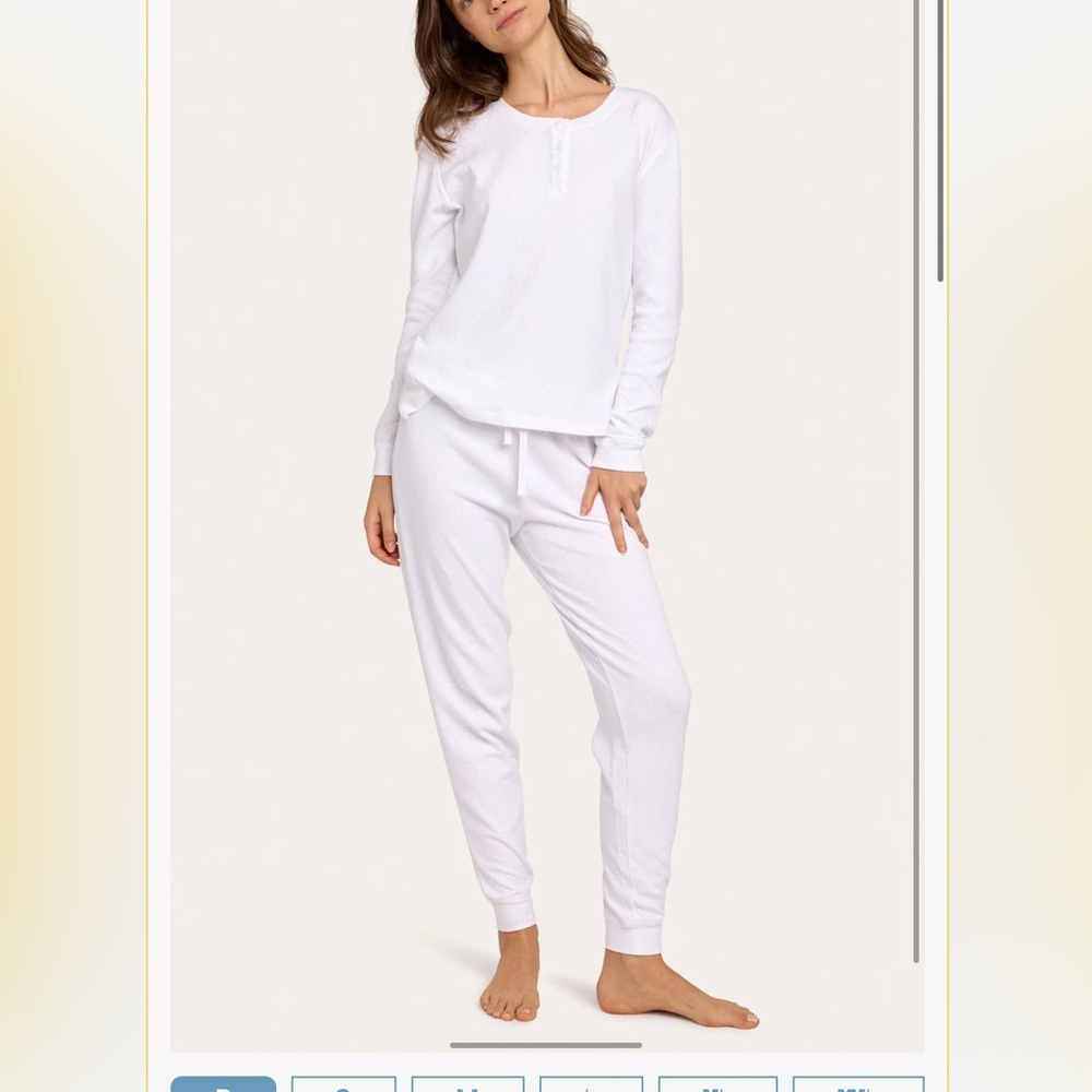 Women's White Long Sleeve Henley Pajama Set